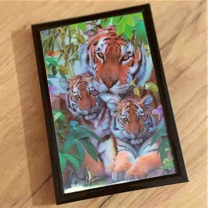 3Д картинка "Тигрица с двумя тигрятами" 9,5 х 14,5 см х Т-0012